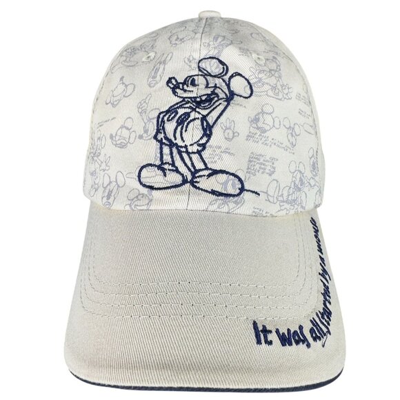 Vtg Disney Mickey Mouse Baseball Cap Hat Beige Navy Embroidered Strapback - Picture 2 of 15